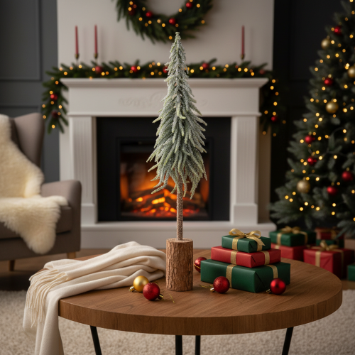 Künstlicher Tannenbaum 75cm mit gefrosteter Optik und Holzsockel | Floristik21.de