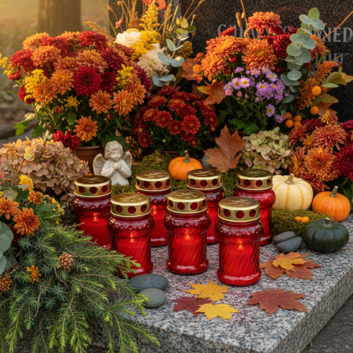 Grablicht Glas Rot Ø7cm H13cm 8St - Traditionelle Friedhofskerze für besinnliches Gedenken | Floristik21.de