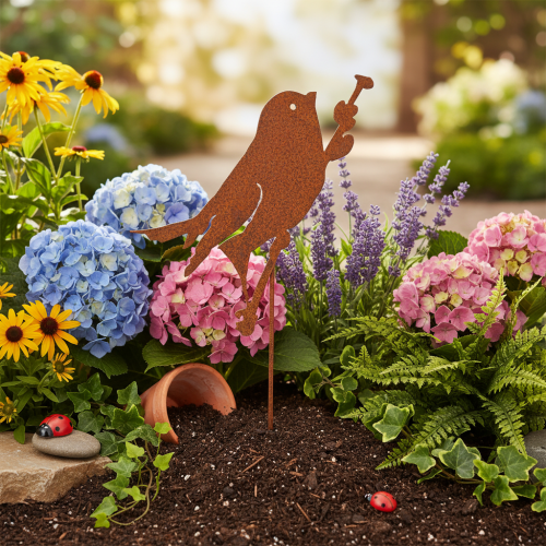 Gartenstecker Vogel Edelrost Metall 52cm Braun | Floristik21.de