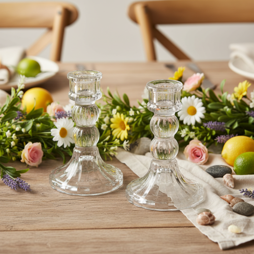 Kerzenhalter Glas transparent 12cm 2er-Set Tischdekoration | Floristik21.de