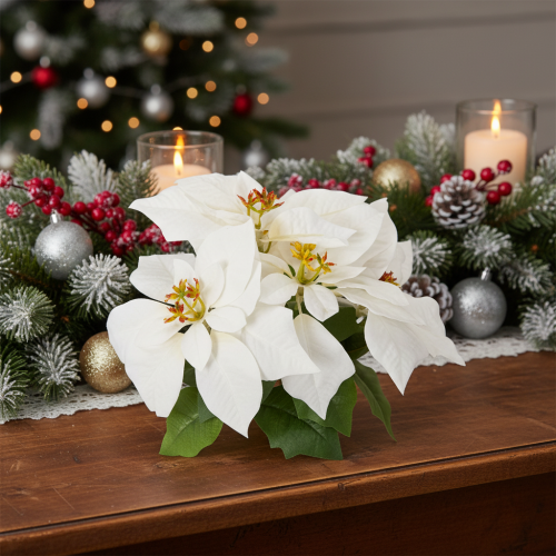 Kunstblume Weihnachtsstern Weiß 40cm Kunststoff und Kunstseide | Floristik21.de
