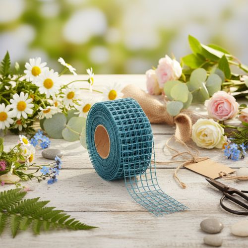 Dekoband Gitterband 4 cm breit Blau 10 m Kunststoff | Floristik21.de