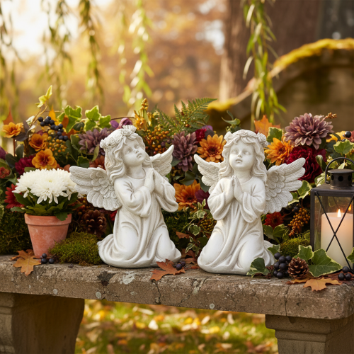 Engelfigur betend sitzend Grau Polyresin 13cm 2 Stück | Floristik21.de