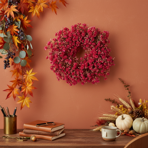 Blumenkranz aus künstlichem Schleierkraut, Ø 30 cm, Pink-Rot | Floristik21.de