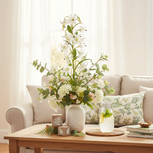 Künstlicher Lilienzweig weiß 80cm Kunststoff/Textil für Innenbereiche | Floristik21.de