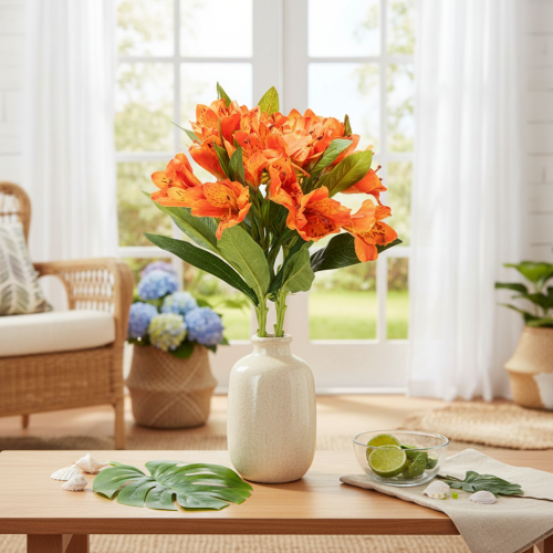 Kunstblume Alstroemeria Orange 75 cm 3 Stück künstlicher Blumenstrauß | Floristik21.de
