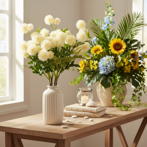 Kunstblumen-Bund Chrysantheme, Kunststoff, cremeweiß, 56 cm, 4 Stück | Floristik21.de