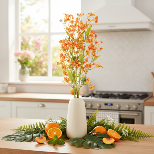 Kunstblume Orchideenzweig 110cm Orange 3er Set Innenbereich | Floristik21.de