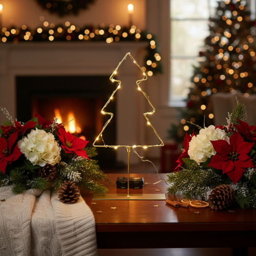 Weihnachtsbaum-Silhouette aus Metall mit 60 LED warmweiß, 37 cm für Innenbereich | Floristik21.de