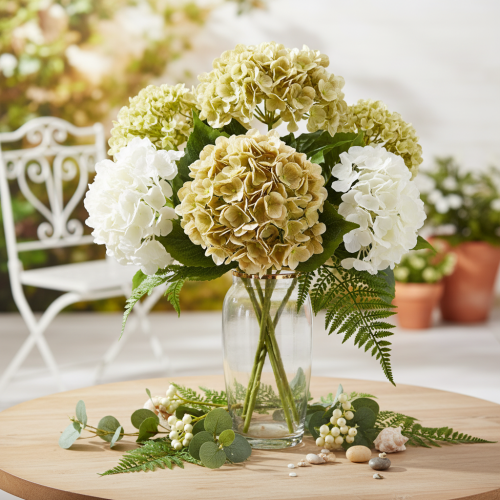 Künstliche Hortensie 60cm Creme-Grün mit Drahtkern | Floristik21.de