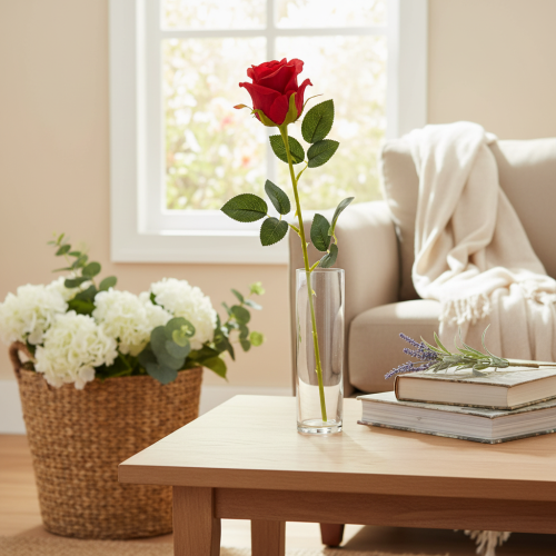 Künstliche Rose Rot 62cm 12er-Set mit langem Stiel | Floristik21.de
