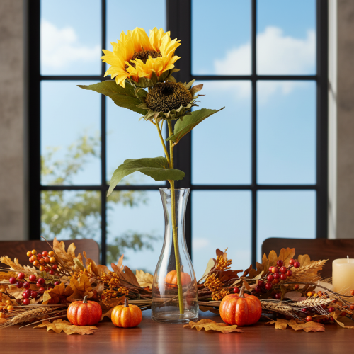 Artikel Künstliche Sonnenblumen 58cm, 3 Stiele, mit realistischen Blüten und Blättern, Gelb-Grün