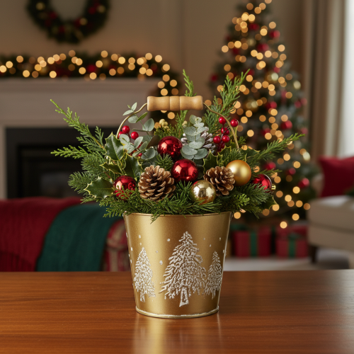 Metall Eimer Tannenbaum Übertopf Gold Ø12cm H11,5cm | Floristik21.de