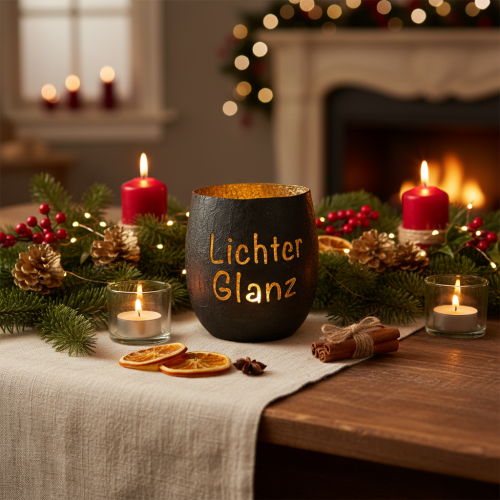Windlicht Metall Schwarz mit Gold Innenfläche 11cm | Floristik21.de
