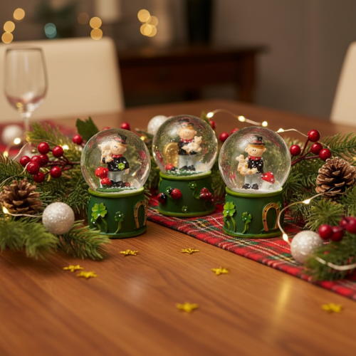 Artikel Set Schneekugeln Schornsteinfeger Glas 4x6cm Grün 3 Stück