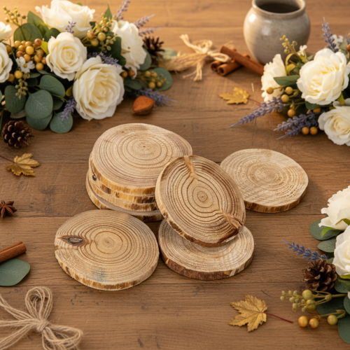 Artikel Holzscheiben rund Natur ca. 6 cm 300 g für Dekoration und Basteln