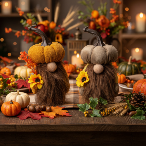 Artikel Herbstfigur Kürbiswichtel 16 cm Stoff Orange und Braun 2er-Set