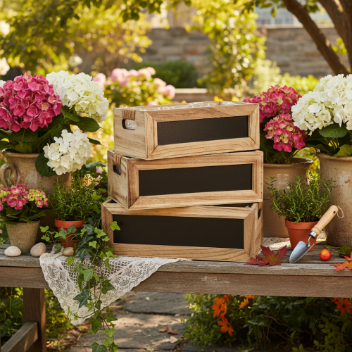 Artikel Kiste aus Holz mit Tafelfront und Folie 3er-Set 36cm, 32cm, 28cm