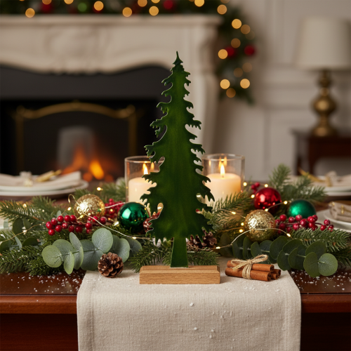 Deko-Tannenbaum aus Metall auf Holzfuß 46 cm Grün Tischdekoration Innen | Floristik21.de
