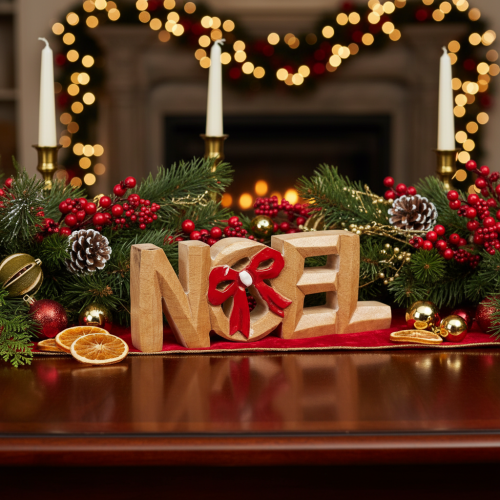 Artikel Holzschriftzug Noel mit roter Schleife, 18 cm, Innenbereich