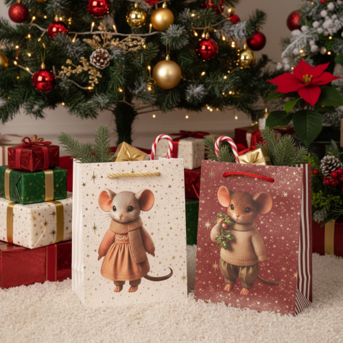 Artikel Geschenktasche Papier 16cm Maus-Motiv 2er-Set Weihnachten
