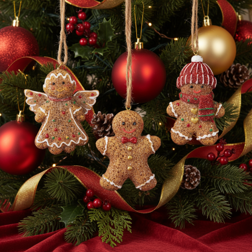 Deko-Anhänger 3er-Set Künstliche Lebkuchenfiguren Polyresin Braun/Rot/Weiß H7cm | Floristik21.de