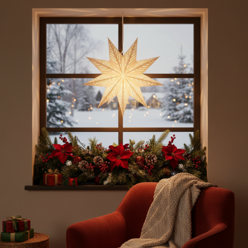 Artikel LED Weihnachtsstern aus Papier, Ø 38 cm, warmweiß, Indoor