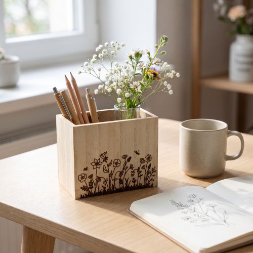Holzkiste Stifteköcher Schreibtisch Organizer Natur 14×8×12cm | Floristik21.de