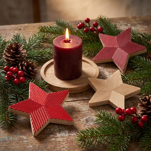 Sterne Holz Weihnachtssterne geriffelt Rot Natur 11cm 3 St | Floristik21.de