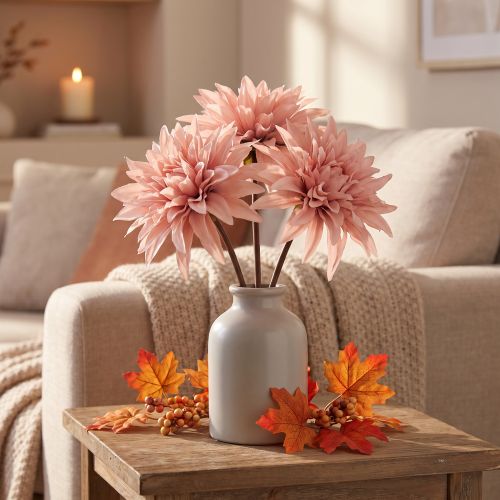 Dekoblumen Dahlie Künstlich Rosa Blüte Ø15cm L28cm 3er-Set für stilvolle Innenraumgestaltung | Floristik21.de