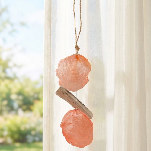 Artikel Maritimer Deko Hänger Capiz Muscheln Treibholz Orange Natur 35cm