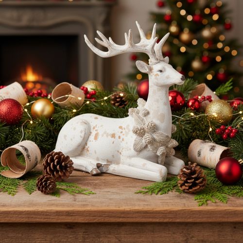 Artikel Dekofigur Hirsch sitzend Polyresin Weiß 30cm