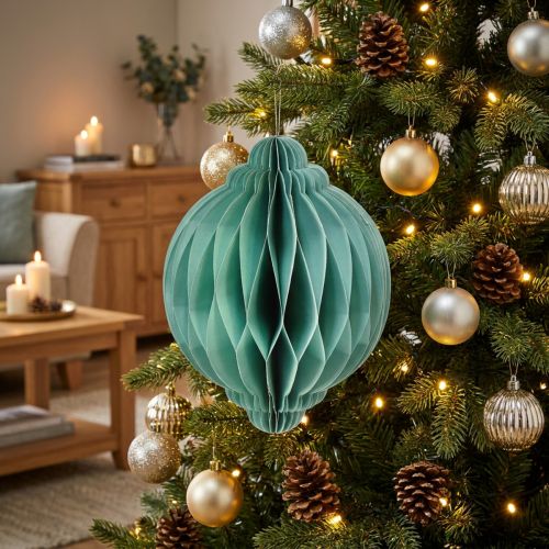 Artikel Weihnachtskugel Papier Türkis Zwiebel FSC Ø15cm H20cm