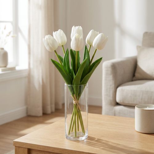Weiße Tulpen Deko Real Touch Kunstblumen Frühling 49cm 5 St | Floristik21.de
