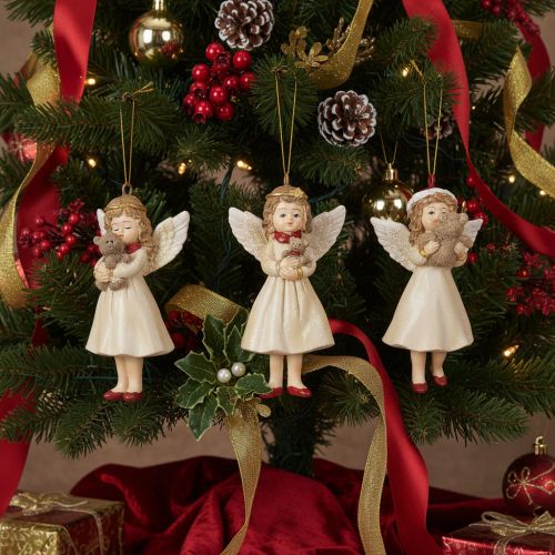 Deko-Engel Baumschmuck 10 cm Polyresin Beige Weiß Rot 3er-Set | Floristik21.de