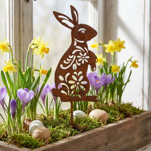 Gartenstecker Rost Hase Blumenmuster Gartendeko Ostern 9×15cm | Floristik21.de