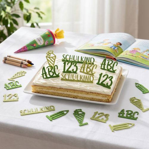 Artikel Tischdeko Einschulung Kuchentopper Streudeko aus Filz Grün Hellgrün 2St