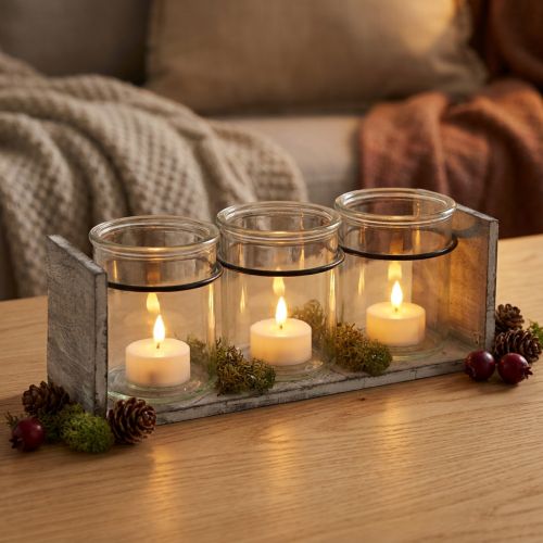 Rustikale Glasbehälter-Set im grau-weißen Holzständer – 27,5x9x11 cm – Vielseitige Aufbewahrungs- und Dekolösung | Floristik21.de