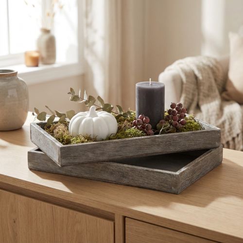 Artikel Holztablett rechteckig grau 30 x 15 cm – 4er-Set für Dekoration und Servieren