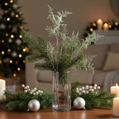 Künstlicher Farnzweig Farn Deko Glitter Winterdeko 70cm | Floristik21.de