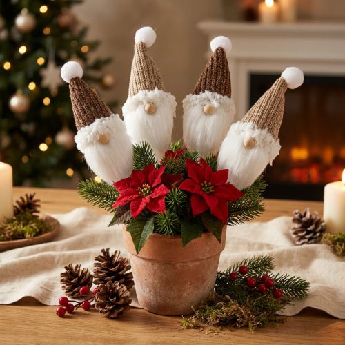 Dekostecker Wichtel Weiß Braun Winterzauber Weihnachten 4er-Set 4x11cm | Floristik21.de