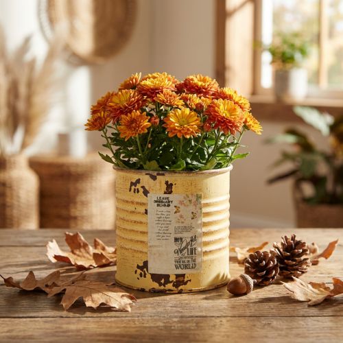 Deko Dose Sommer Apricot Metalldose Pflanztopf Ø8cm H7,5cm | Floristik21.de