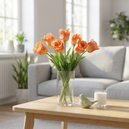 Kunstblume, Papagei Tulpe Orange, Frühlingsblume 63cm | Floristik21.de