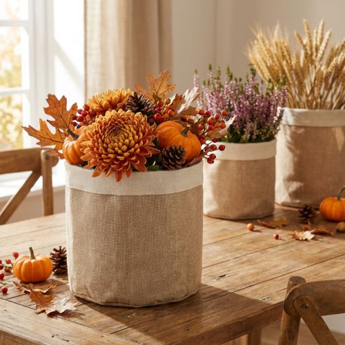 Übertopf Jute Stoffkörbchen Natur Utensilo Ø28cm H25cm 3St | Floristik21.de
