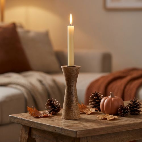 Stabkerzenhalter Holz Kerzenständer Natur Ø6cm H20cm | Floristik21.de