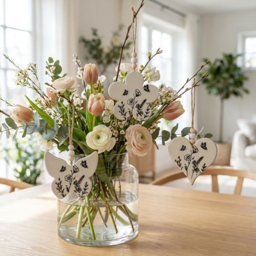 Dekohänger Herz Blume Schmetterling Weiß Natur 9cm 3St | Floristik21.de
