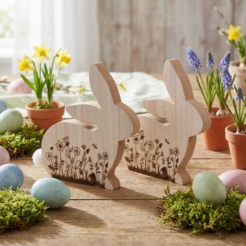 Hase Holz sitzend Blumen Muster Natur Weiß 24×24cm 2 St | Floristik21.de