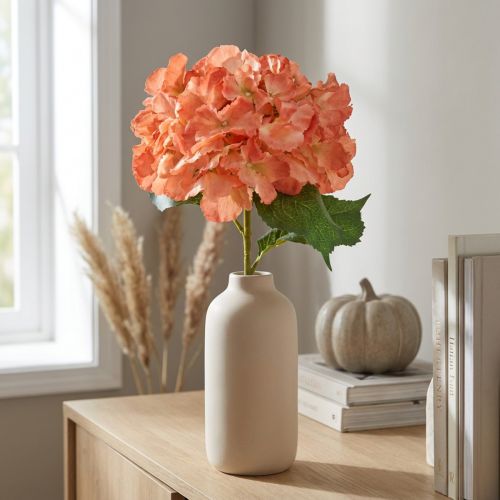 Artikel Künstliche Hortensie Gigant Dekoblume Lachs Ø23cm L84cm – Echtwirkende Blumendeko