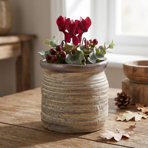 Moderne Keramik Vase Metallic-Finish in Grau-Braun als stilvolle Dekoration, 14x14cm | Floristik21.de