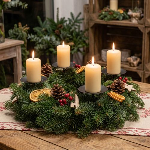 Adventskerzenhalter Schwarz Metall Ø8cm - Stilvolle Kerzenstecker für festliche Deko, 4er-Set | Floristik21.de